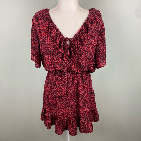 Buddy Love Dresses & Skirts - Buddy Love Red Cheetah print Trixie Ruffled Mini Dress Medium